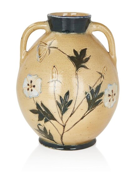 Martin Brothers, Large twin-handled urn vase, circa 1877-1885, Glazed stoneware, Underside incised Martin/London & Southall, 25cm high