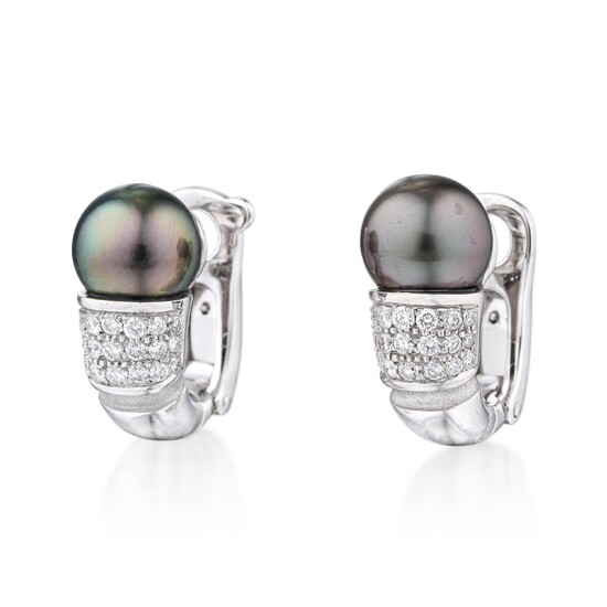 Mauboussin Black Cultured Pearl and Diamond Earclips