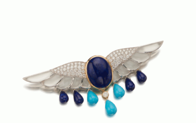Michele della Valle Lapis Lazuli, Turquoise, Rock Crystal and Diamond Clip-Brooch