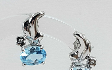 Miluna - 18 kt. White gold - Earrings - 2.00 ct Blue Topaz - Diamond