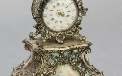 Miniature Austrian Viennese Enamel And 800 Silver Clock