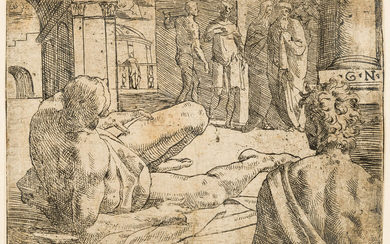 Monogrammist G.N. (active c. 1550-1650) Reclining nude [?Ulysses], possibly after Francesco Primaticcio