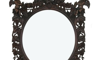 Monumental Carved Walnut Overmantel Mirror