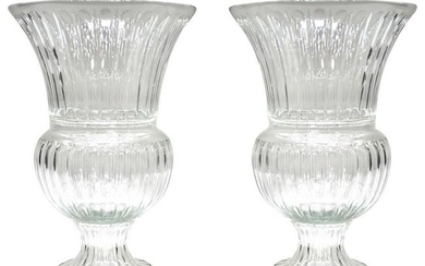 Monumental Neoclassical Gadrooned Glass Urns, a Pair