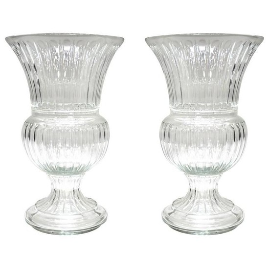 Monumental Neoclassical Gadrooned Glass Urns, a Pair