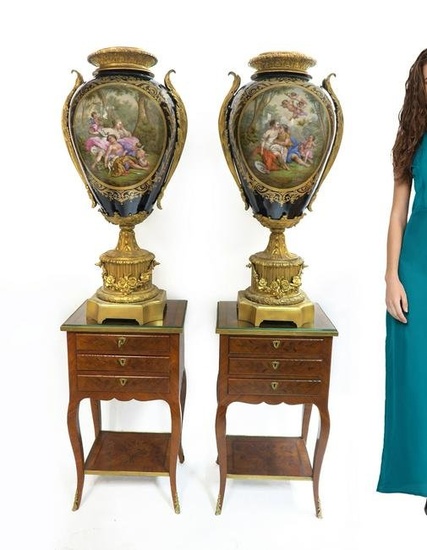 Monumental Pair of 19th C. Sevres Vases
