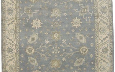 Muted Gray Floral Design Oushak Chobi 8X10 Oriental Rug Hand-Knotted Wool Carpet