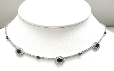 Necklace - 14 kt. White gold - 8.80 tw. Sapphire - Diamond