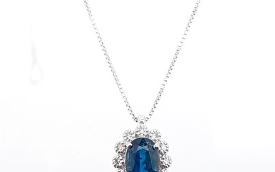 Necklace - 18 kt. White gold - 0.85 tw. Sapphire - Diamond