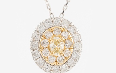 Necklace with oval-cut yellow diamond and brilliant-cut diamonds
