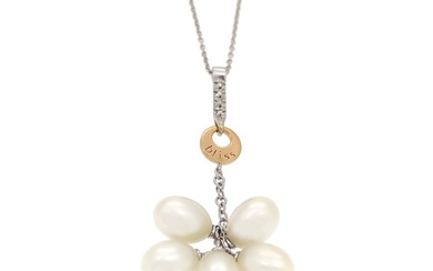 Necklace with pendant White gold, Yellow gold, 18 carats - Akoya pearls Diamond (Natural)