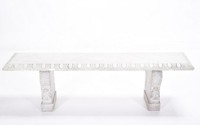 Neoclassical Style Carved Marble Bench with Stone Base.
