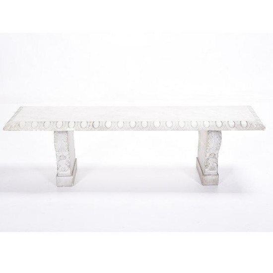 Neoclassical Style Carved Marble Bench with Stone Base.