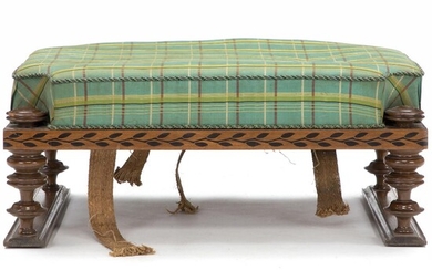 NOT SOLD. Niels Holger Rasmussen: A noak Art Deco benches in Herculanum style with carved legs mounted on runner frame. Decorated with leaf motif. – Bruun Rasmussen Auctioneers of Fine Art
