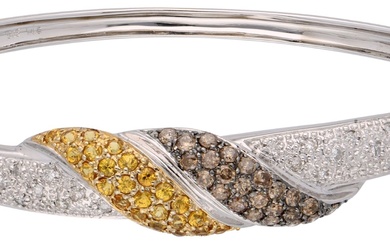 No Reserve - 14K White gold bangle bracelet set with yellow sapphire and approx. 0.68...