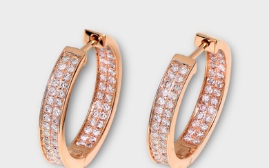 No Reserve-IGI 0.96 ct Natural Pink Diamonds - 14 kt. Pink gold - Hoop earrings Diamond