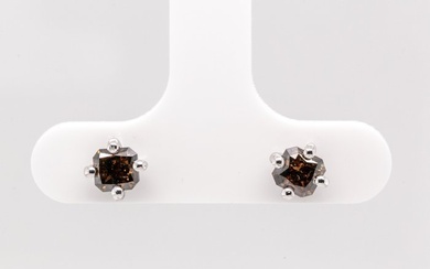 No Reserve Price - 1.03 tcw - Fancy Dark Yellowish Brown - 14 kt. White gold - Earrings Diamond