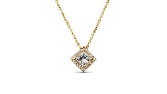 No Reserve Price ---IGI Certificate - .58 total natural diamond carat - 18 kt. Yellow gold - Necklace with pendant - 0.50 ct Diamond - Diamonds