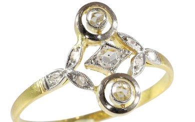 No Reserve Price - Vintage 1930's Art Deco - Ring - 18 kt. Yellow gold Diamond