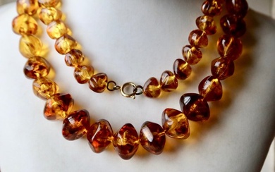 No Reserve Price - ca. 1930 Necklace - Silver, Yellow gold Amber