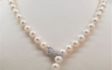 No reserve price - 9x10mm Lustrous Freshwater Pearls - 925 Silver - Necklace
