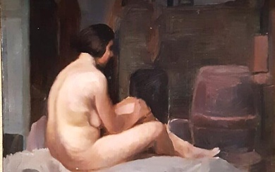 Pittore del XX secolo Nudo femminile seduto di spalle cm...