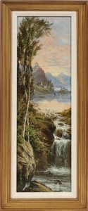 OIL ON ARTIST BOARD 18 5.5 LAKE AND MOUNTAIN LANDSCAPE