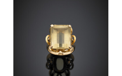 Octagonal step cut citrine quartz yellow gold ring, g 9.04 size 15/55.Read more