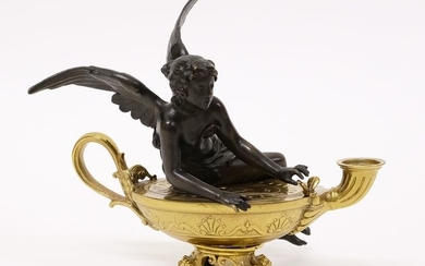 Oil lamp adorned with angel - Bronze - Late 19th century