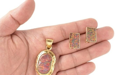 Opal and 14K Pendant and Earrings