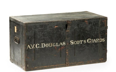 PAINTED AND METAL BOUND CAMPAIGN CUPBOARD, OF SCOTS