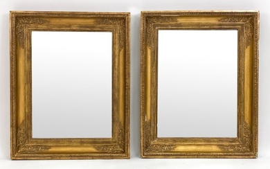 PAIR EMPIRE FRAME MIRRORS GILDED IN 22K GOLD LEAF
