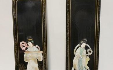 PAIR OF BLACK LACQUERED ASIAN WALL PLAQUES