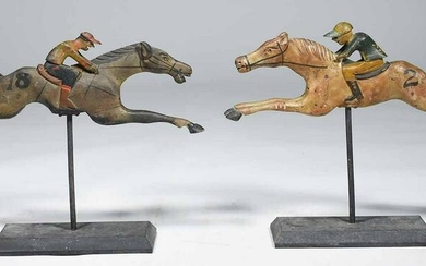 PAIR OF FOLK ART HORSE RACING TABLETOP GAME FIGURES.