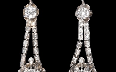 PAIR OF OLD CUT DIAMOND EARRINGS Bright and lively diamonds....