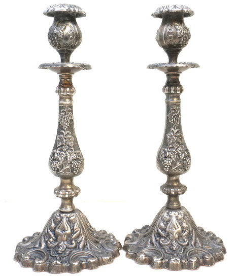 PAIR ORNATE SILVER PLATED CANDLESTICKS