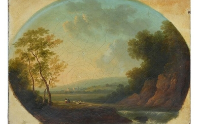 19th C. PANORAMIC SUNRISE PAINTING ILLEGIBLY SIGNED