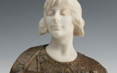 PAUL-FRANÃ‡OIS BERTHOUD (Paris, 1870-1939). "Sarah Bernhardt." Marble and bronze. Signed.