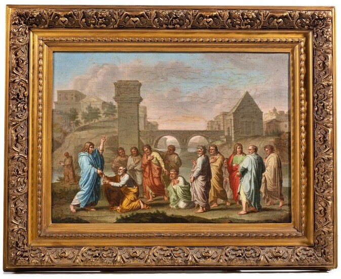Painting, "Jesus gives the keys to Saint Peter" - oil on canvas - First half 18th century