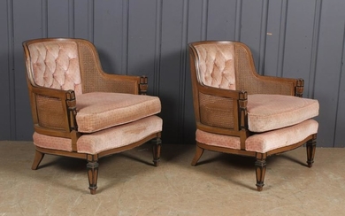Pair Caned Side Armchairs