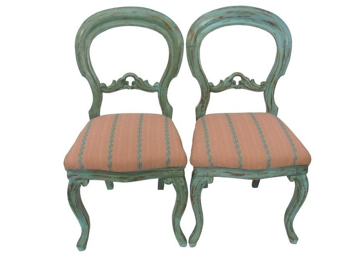 Pair French Carved Painted Farmhouse Nordic Distressed