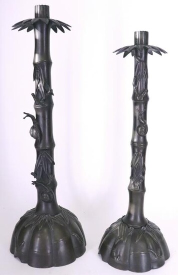 Pair Japanese Bronze Candlesticks