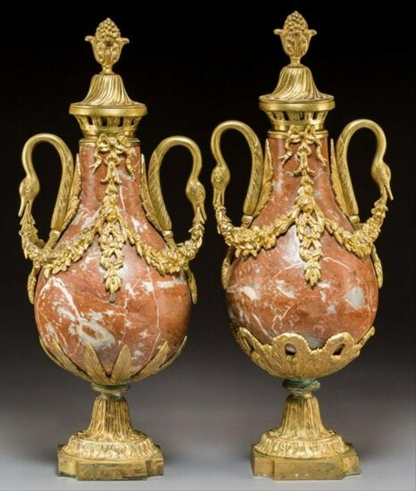 Pair Of Marble Louis Xvi-Style Gilt Bronze And Rouge