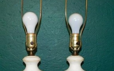 Pair Paint Decorated Glass Lamps W/ Marble Bases