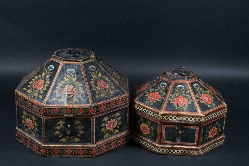 Pair of Antique Indian Wood Box Sets