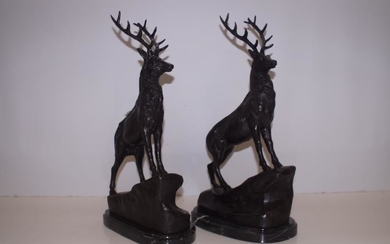 Pair of Bronze stags on marble base