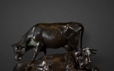 Pair of Bulls following models of the Italian Veneto Renaissance...