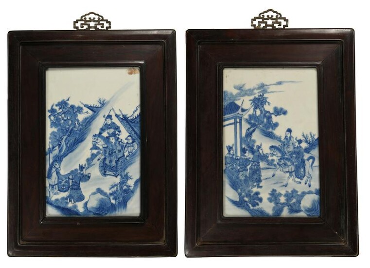 Pair of Chinese Blue and White Plaques, Republic