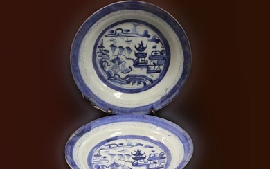 Pair of Chinese Blue and White Porcelain Plate