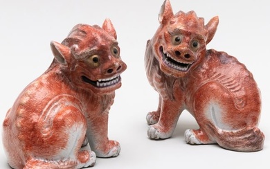 Pair of Chinese Export Porcelain Models of Mythical Beasts
